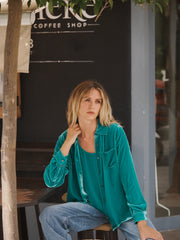 Chiara silk blend velvet shirt - Sea Green