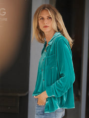 Chiara silk blend velvet shirt - Sea Green