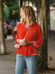 Chiara silk blend velvet shirt - Hibiscus