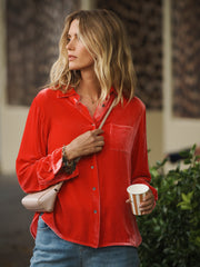 Chiara silk blend velvet shirt - Hibiscus