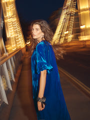 Tatiana silk blend velvet maxi dress - Peacock Blue