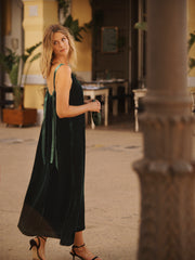 Simona silk blend velvet dress - Forest