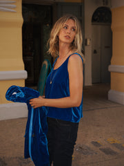 Violet silk blend velvet vest - Lapis Blue