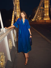 Tatiana silk blend velvet maxi dress - Peacock Blue