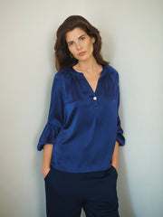 Ophelia silk satin shirt - Soft Navy
