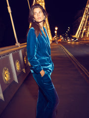 Thea silk blend velvet wide leg palazzo trousers - Peacock Blue