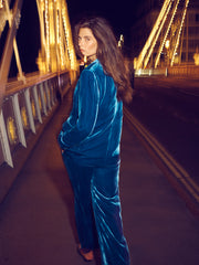Thea silk blend velvet wide leg palazzo trousers - Peacock Blue