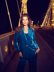 Thea silk blend velvet wide leg palazzo trousers - Peacock Blue