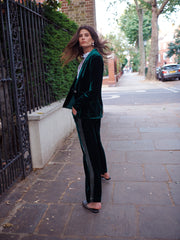 Thea silk blend velvet side stripe trouser - Forest / Khaki