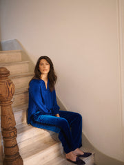 Thea silk blend velvet side stripe trouser - Lapis Blue / Midnight