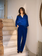 Thea silk blend velvet side stripe trouser - Lapis Blue / Midnight