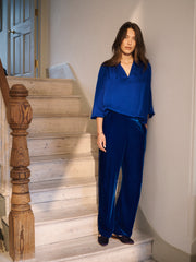 Thea silk blend velvet side stripe trouser - Lapis Blue / Midnight