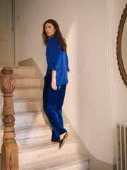 Thea silk blend velvet side stripe trouser - Lapis Blue / Midnight