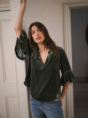 Juliana silk blend velvet top - Khaki