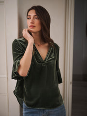 Juliana silk blend velvet top - Khaki