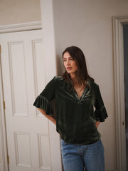 Juliana silk blend velvet top - Khaki