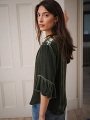 Juliana silk blend velvet top - Khaki