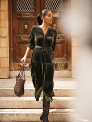 Addy silk blend velvet dress - Khaki