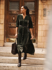 Addy silk blend velvet dress - Khaki