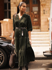 Addy silk blend velvet dress - Khaki