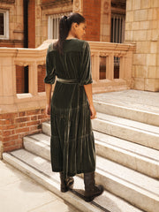 Addy silk blend velvet dress - Khaki