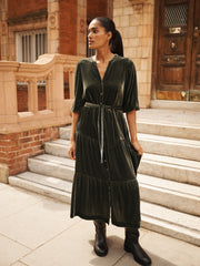 Addy silk blend velvet dress - Khaki