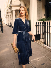 Addy silk blend velvet dress - Denim Blue