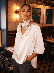 Alberta silk satin top - Pearl Grey