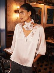 Alberta silk satin top - Pearl Grey
