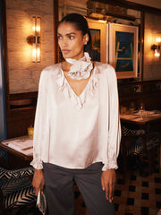 Alberta silk satin top - Pearl Grey