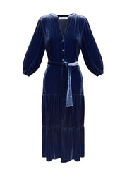 Addy silk blend velvet dress - Denim Blue