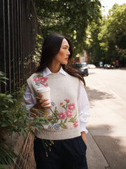 Rosie alpaca blend embroidered tank - Silver Grey