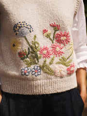Rosie alpaca blend embroidered tank - Silver Grey