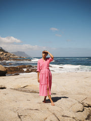 Braga gauze linen tiered dress - Peony Pink