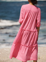 Braga gauze linen tiered dress - Peony Pink