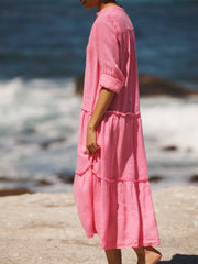 Braga gauze linen tiered dress - Peony Pink