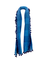 Check Scarf with Pompom Tassel