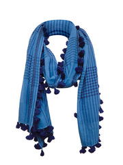 Check Scarf with Pompom Tassel