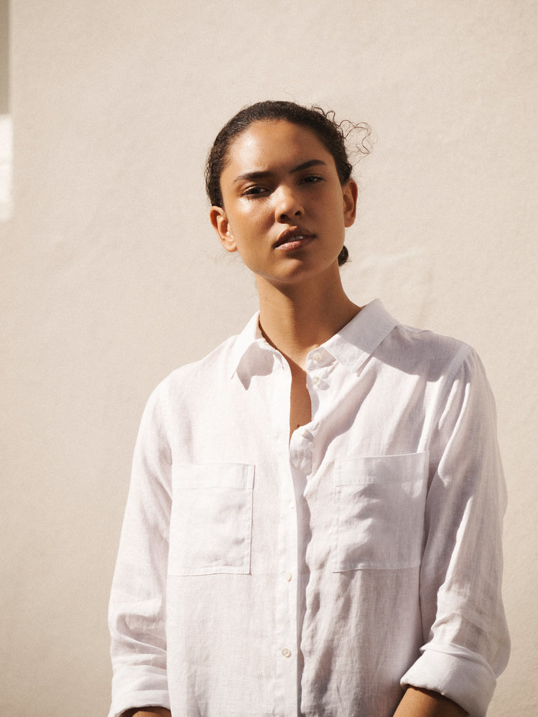 Carla linen shirt in Optic White | NRBY Clothing