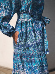 Carly silk watercolour splash maxi dress
