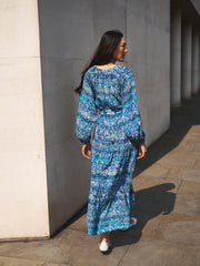 Carly silk watercolour splash maxi dress
