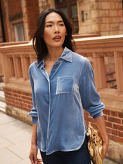 Chiara silk blend velvet shirt - Chambray Blue