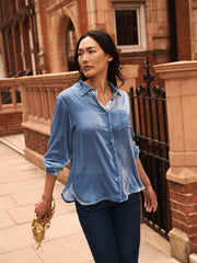 Chiara silk blend velvet shirt - Chambray Blue