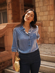 Chiara silk blend velvet shirt - Chambray Blue