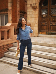 Chiara silk blend velvet shirt - Chambray Blue
