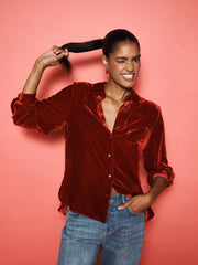 Chiara silk blend velvet shirt - Red
