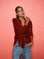 Chiara silk blend velvet shirt - Red