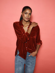Chiara silk blend velvet shirt - Red