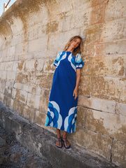 Sintra silk hand-painted tile print dress