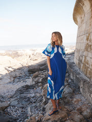 Sintra silk hand-painted tile print dress